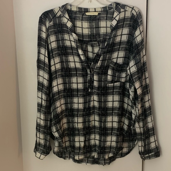 Lush Black and White Plaid Button Up Blouse - Picture 2 of 10